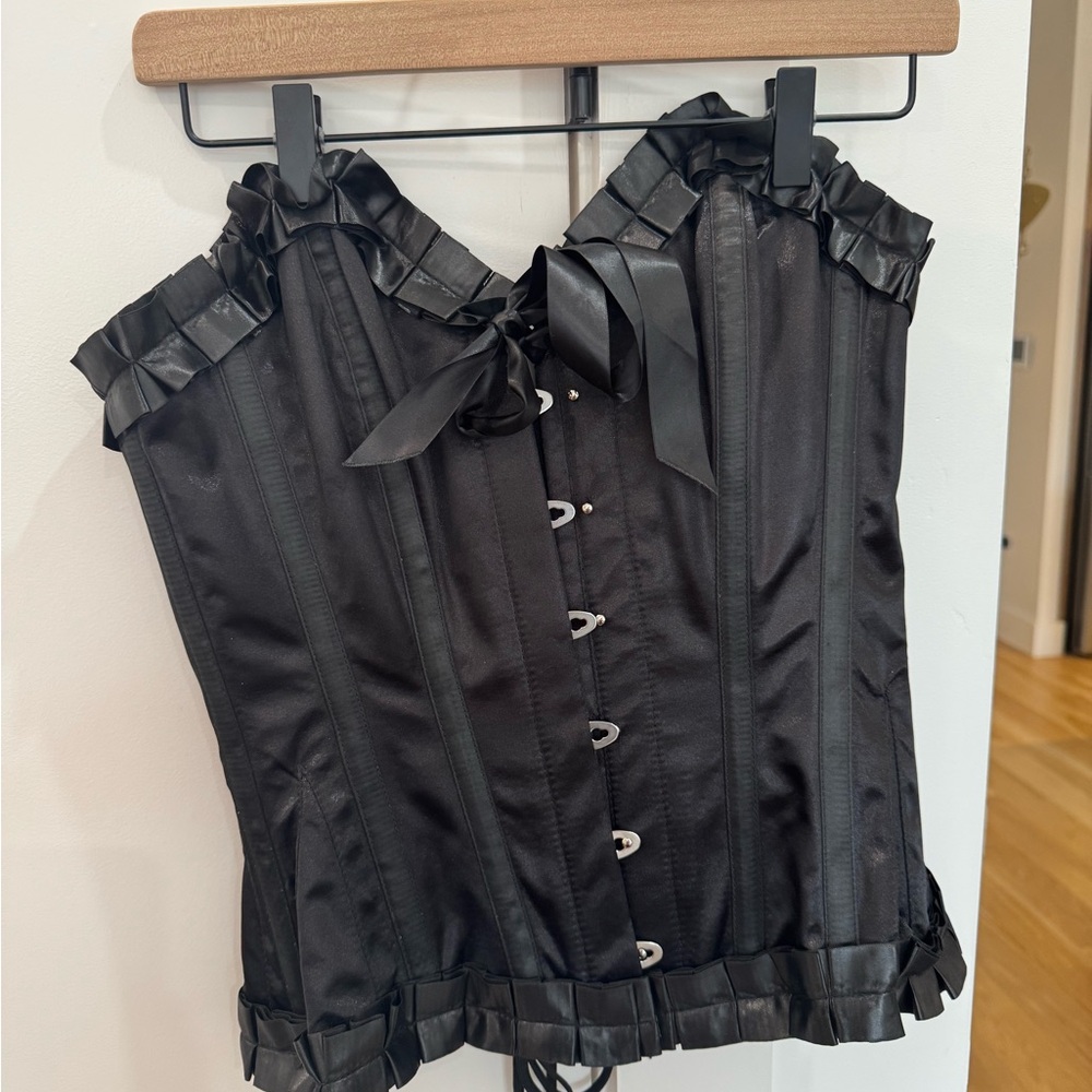 Black Satin Corset Top | Boned Bodice, Lace-Up Back | Size 26 (Corset Sizing)